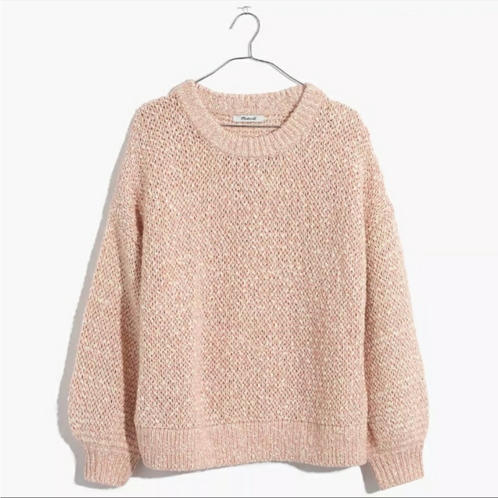 Madewell Pink Knit Marled Slouchy Crewneck Baez Pullover Open Stitch Sweater